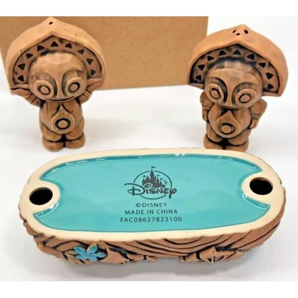 Disney Parks Polynesian Resort Salt Pepper Shakers Tiki Totem‎ & Stand Tropical - Picture 3 of 3